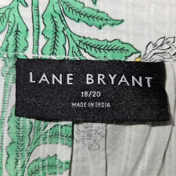 LANE BRYANT Sz18/20 White Green Boho Peasant Blouse Square Neck Tropical Floral - Picture 3 of 4